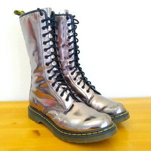 Dr. Martens tall metallic silver 14 eyelet 1B99 boots W 11